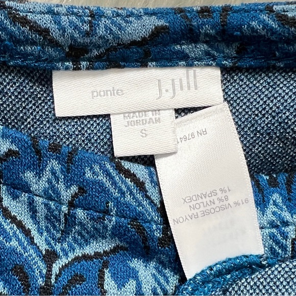 J. Jill Blue Floral Boat Neck Long Sleeve Viscose Ponte Knit Pullover Top - Picture 6 of 7